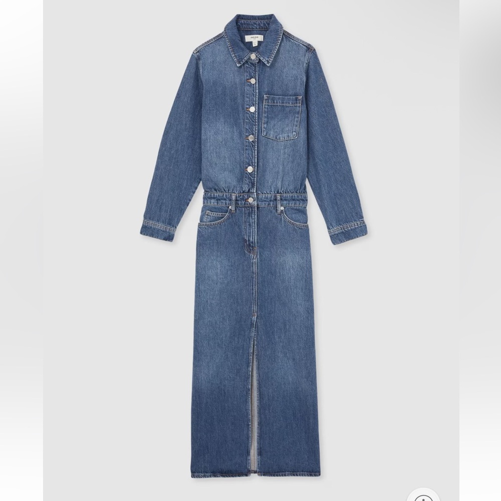 NWT Reiss Terra Petite Denim Button-Through Midi Denim Dress Size 14 Petite - Picture 2 of 8